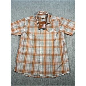 NWT Simms Bimini Short Sleeve Shirt Men's L Orange Clay Plaid UPF Fishing Casual